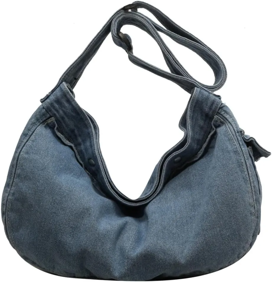 Womens Vintage Shoulder Bags Washed Denim Crossbody Bags Large Tote Purse Handbags Top Handle Satchel Message Bag