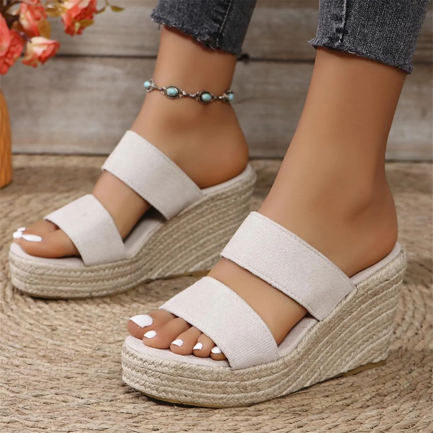 Women's Wedge Sandals Cross Strap Espadrille Platform Ankle Buckle Summer Casual Wedges Sandal High Heel Open Toe Non Slip Soles Concise Fashion Beach Slippers Fishmouth Shoes