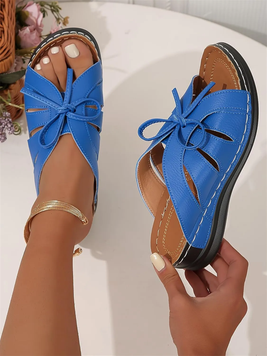 Women's Wedge Sandals with Arch Support Comfortable Orthopedic Casual Slip On Low Heels for Women Summer Walking Platform Sandals