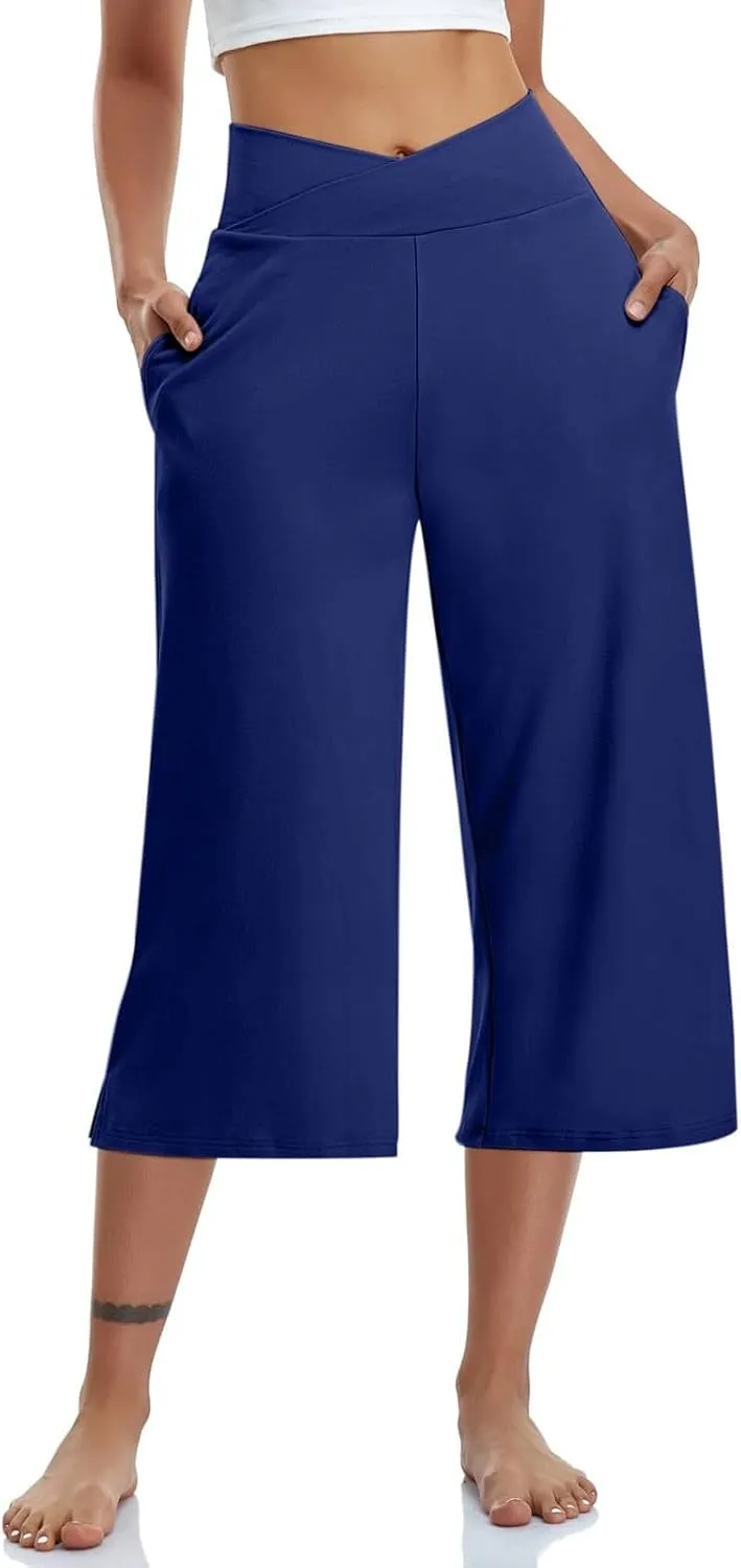 Women's Yoga Capris Pants High Waist Leggings Athletic Exercise Workout Crop Capris Quick Dry Yoga Leggings