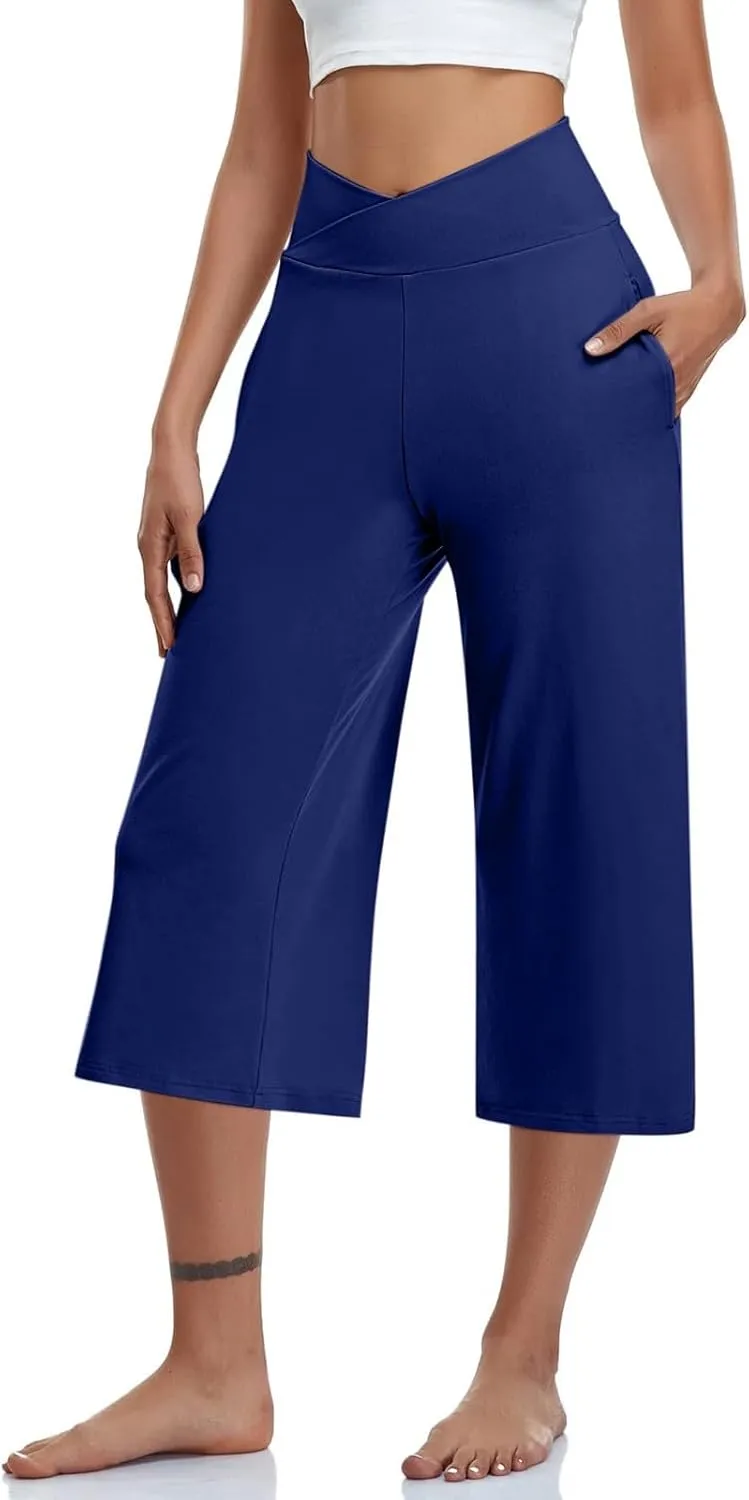 Women's Yoga Capris Pants High Waist Leggings Athletic Exercise Workout Crop Capris Quick Dry Yoga Leggings