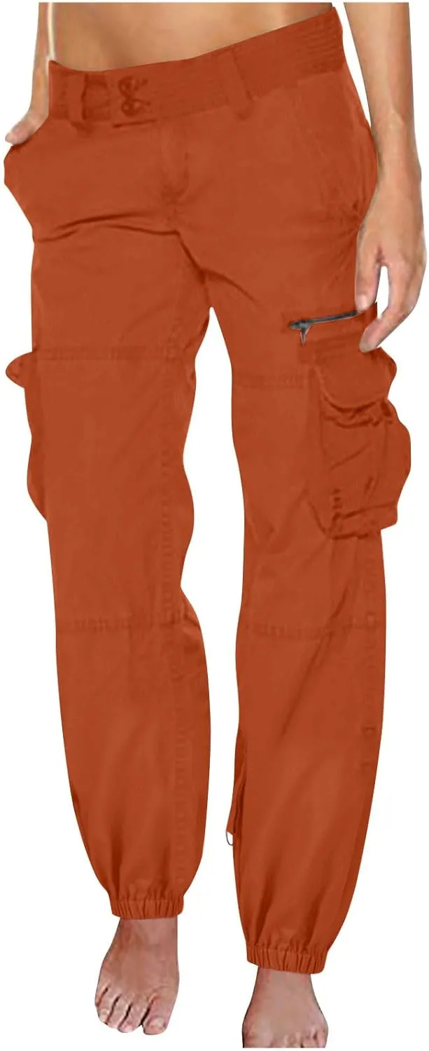 Work Pants Women Vintage Classic Chino Cargo Parachute Pants Button Up Baggy Carpenter Cinch Bottom Lounge Trousers