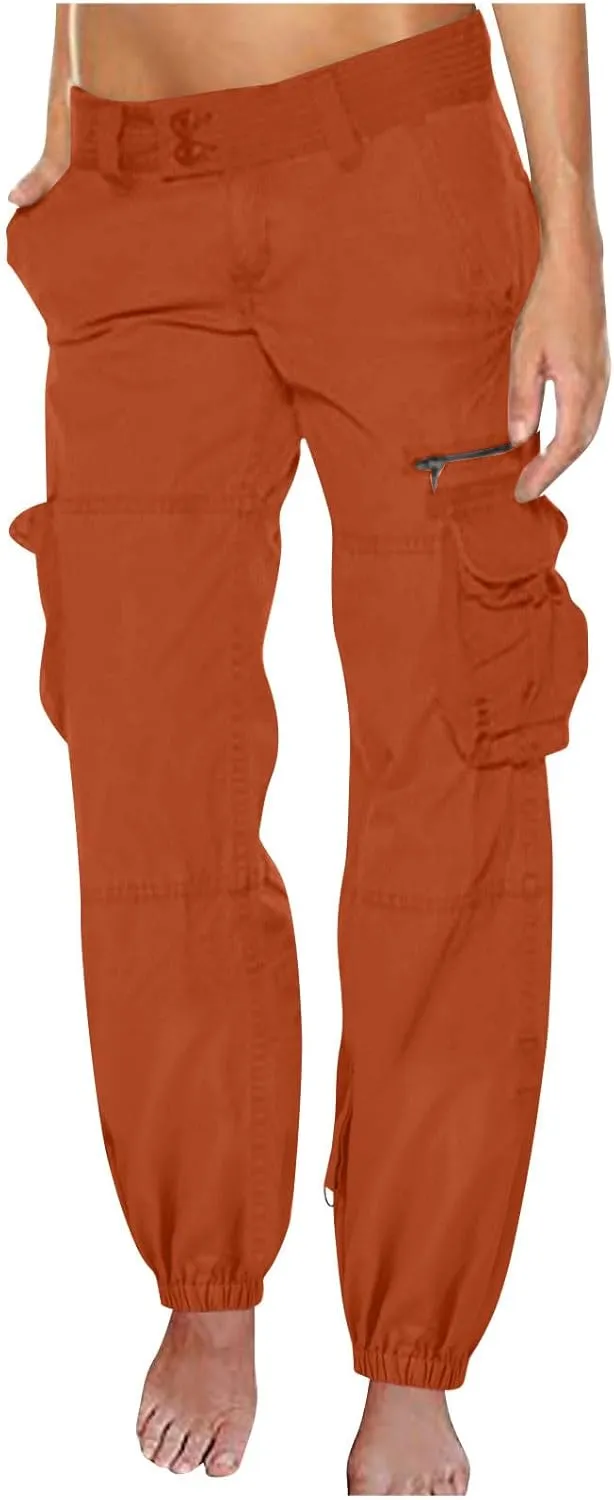 Work Pants Women Vintage Classic Chino Cargo Parachute Pants Button Up Baggy Carpenter Cinch Bottom Lounge Trousers