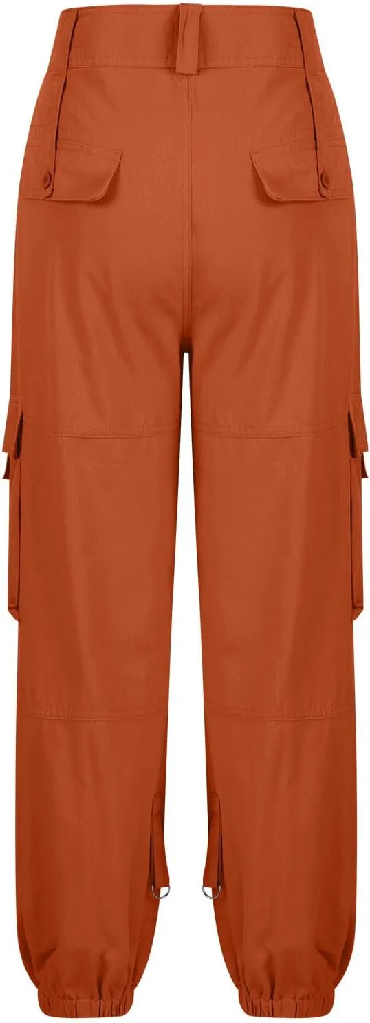 Work Pants Women Vintage Classic Chino Cargo Parachute Pants Button Up Baggy Carpenter Cinch Bottom Lounge Trousers