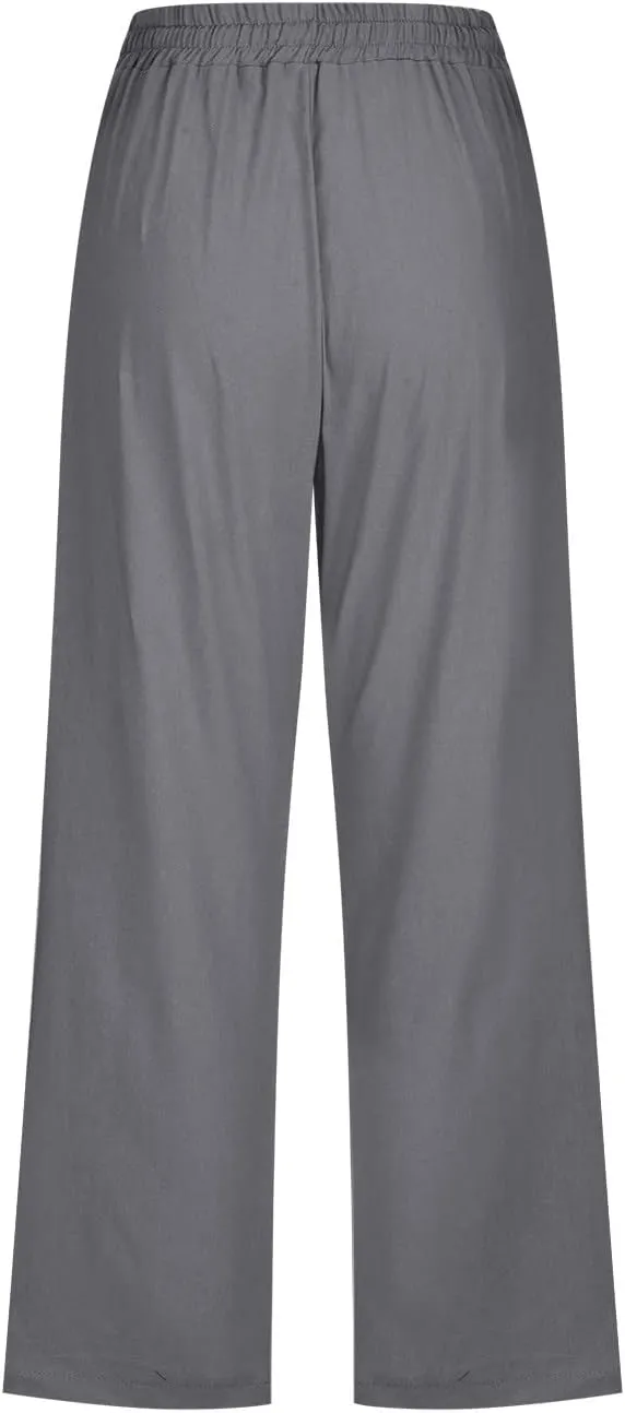 yardsong Capri Pants for Women Cotton Linen Casual Summer Pants Plus Size Drawstring Elastic Waist Capris with Pockets