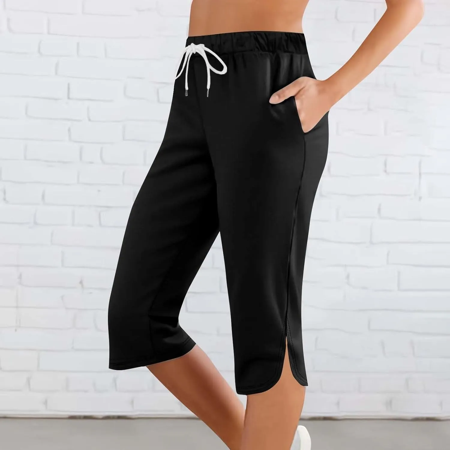 ZYXTIM Yoga Capris with Pockets for Women Buttery Soft Stretch Athletic Shorts Elastic High Waist Knee Length Summer Trousers